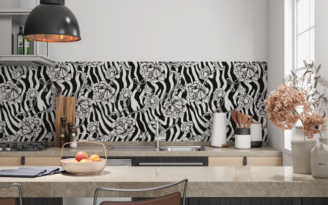 Spritzschutz Küche Zebra Blumen Design