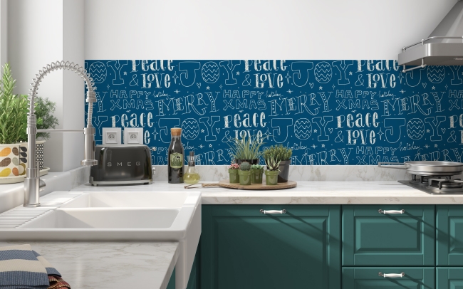 Küchenrückwand Blaue Typografie