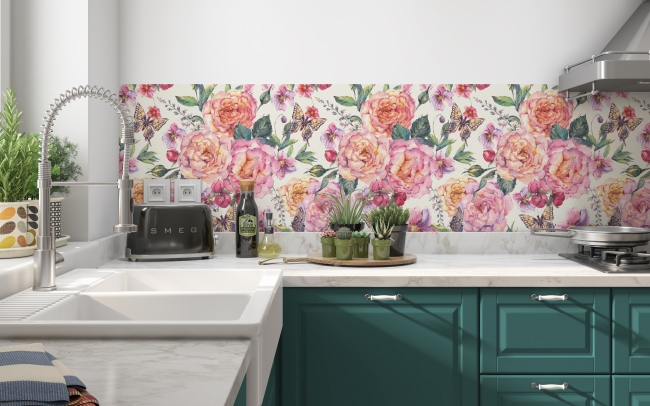 Küchenrückwand Aqua Painted Rosen