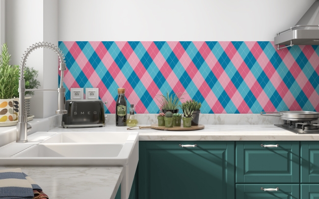 Küchenrückwand Pink Blau Rauten