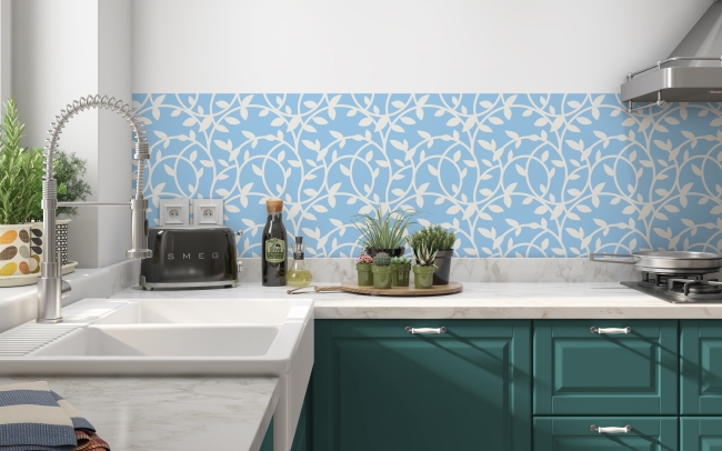 Küchenrückwand Blaue Pflanzen Muster
