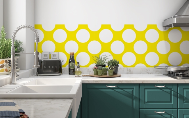 Küchenrückwand Gelb Weiß Polka Dots