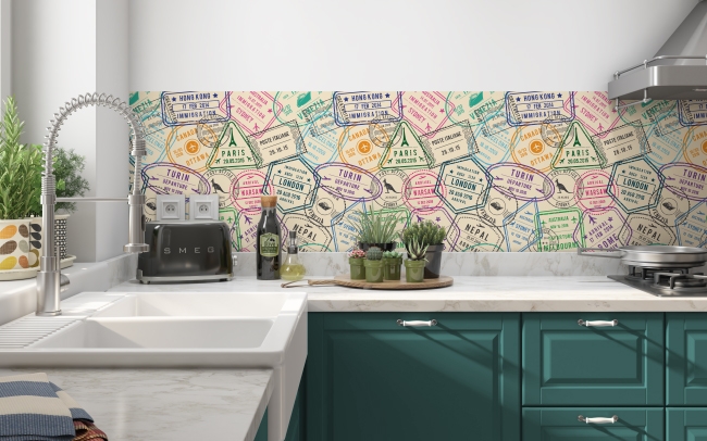 Küchenrückwand Briefmarken Muster