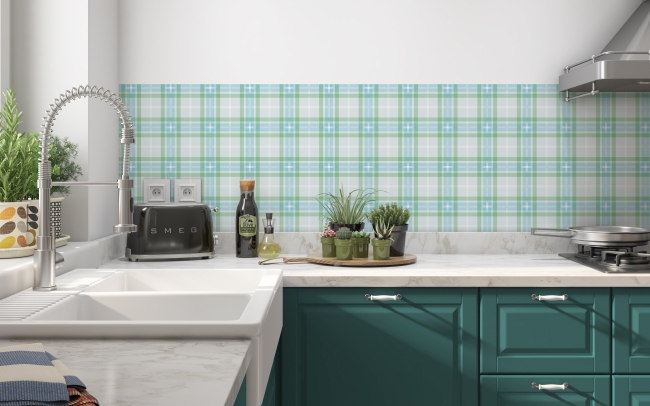 Küchenrückwand Green Blue Tartan Style