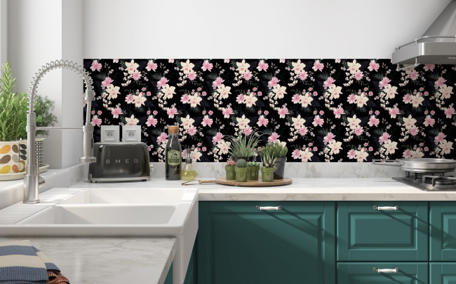 Küchenrückwand Navy Blumen Blüten
