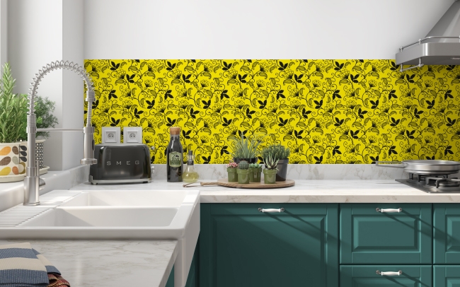 Küchenrückwand Gelb Schwarz Blüten