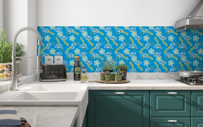 Küchenrückwand Blaue Blumenwelt
