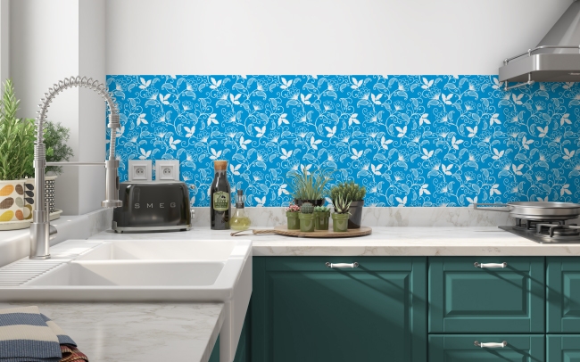 Küchenrückwand Blau Victorian Filigran
