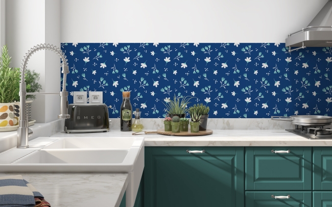 Küchenrückwand Blau Weiß Blumen