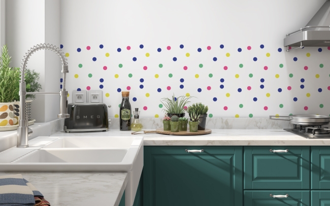 Küchenrückwand Konfetti Punkte Weiß
