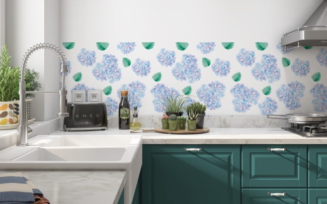 Küchenrückwand Aquarell Hortensien