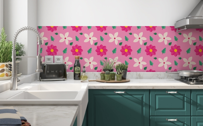 Küchenrückwand Pinke Botanische Blumen