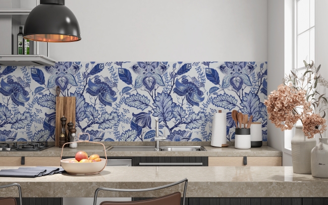 Küchenrückwand Blau Nostalgie Blume