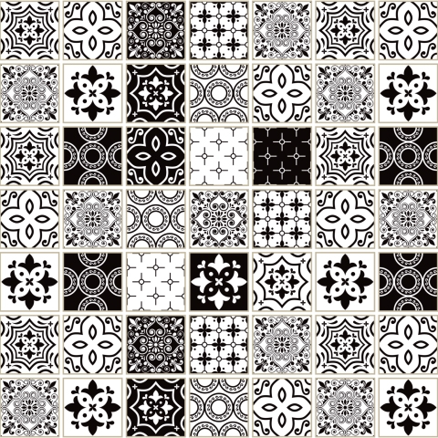 Türposter Black White Talavera Tile