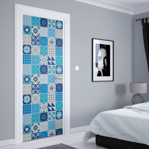 Türposter Blau Weiß Patchwork nach Maß