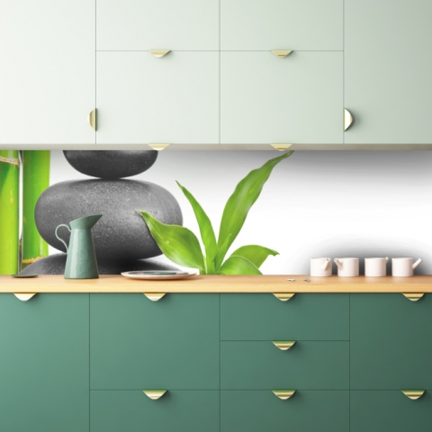 Küchenrückwand Bambus Zen Steine