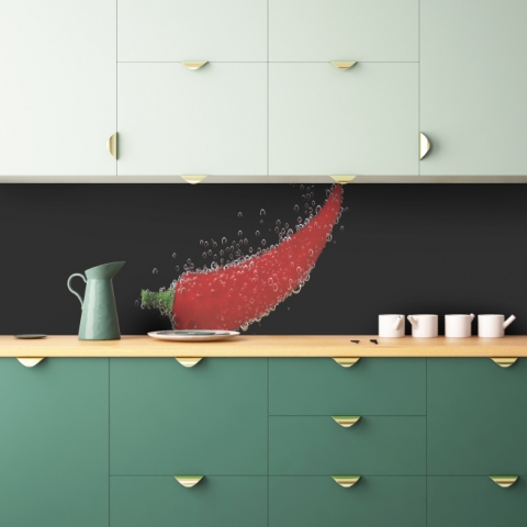 Küchenrückwand Peperoni unter Wasser