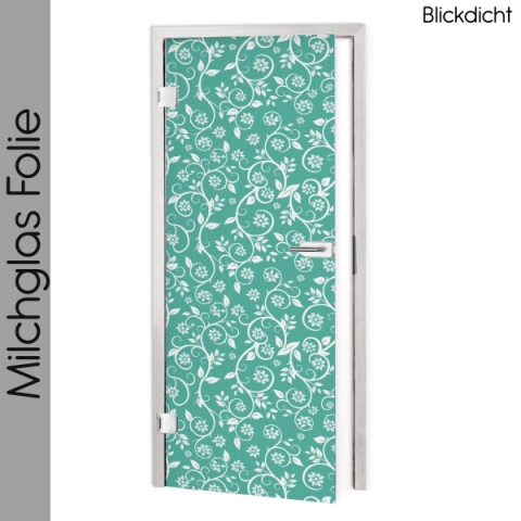 Glastür Folie Mint Blumen Floral  Maßanfertigung