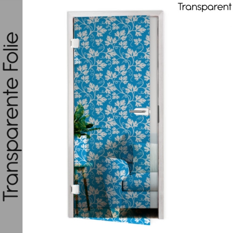 Glastür Folie Knall Blau Floral nach Maß