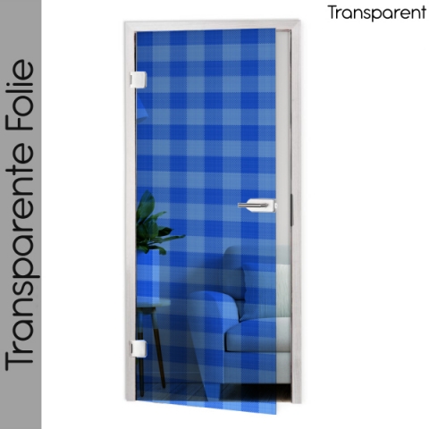 Glastür Folie Blue Karo Design nach Maß