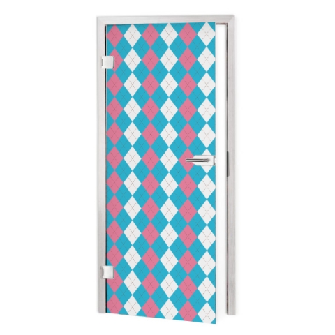 Glastür Folie Blau Pink Argyle Stil