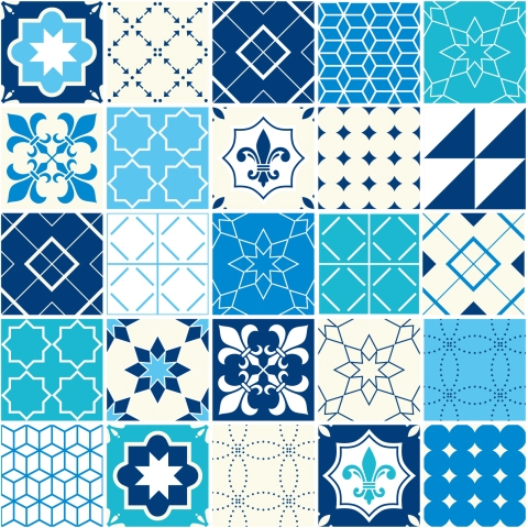 Glastür Folie Blau Weiß Patchwork