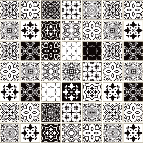 Glastür Folie Black White Talavera Tile