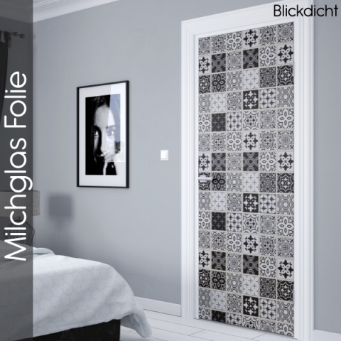 Glastür Folie Black White Talavera Tile nach Maß