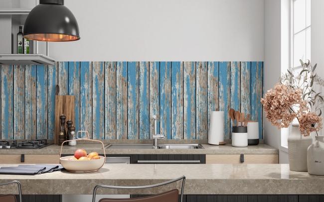 Küchenrückwand Altes Blau Holz