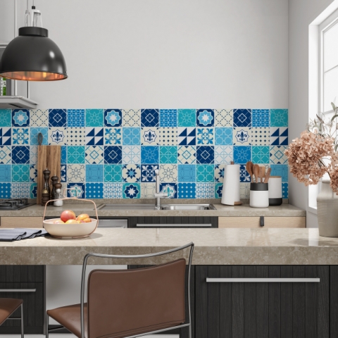 Küchenrückwand Blau Weiß Patchwork