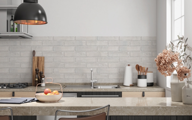 Küchenrückwand Weiß Graue Ziegelsteine