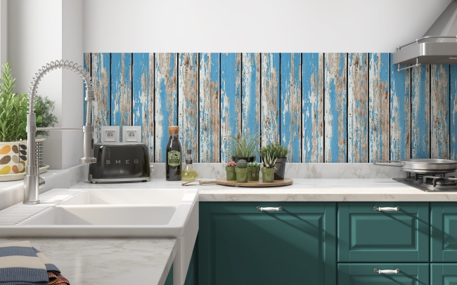 Küchenrückwand Altes Blau Holz