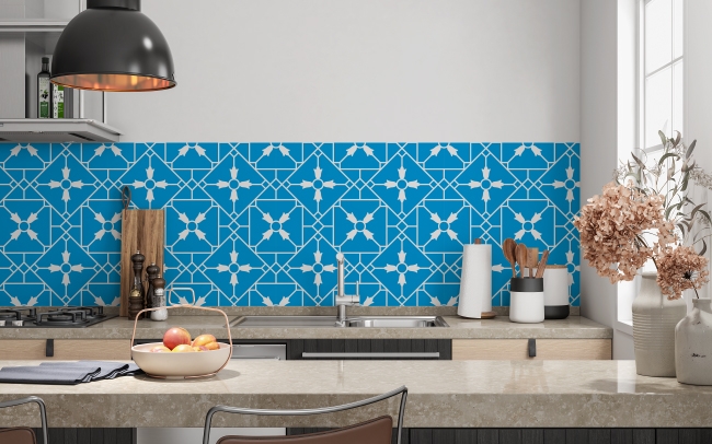 Küchenrückwand Blauer Gitterwerk
