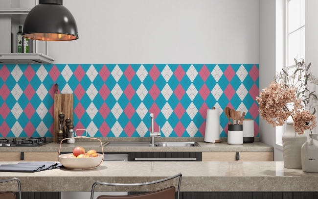 Küchenrückwand Blau Pink Argyle Stil