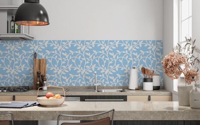 Küchenrückwand Blaue Pflanzen Muster