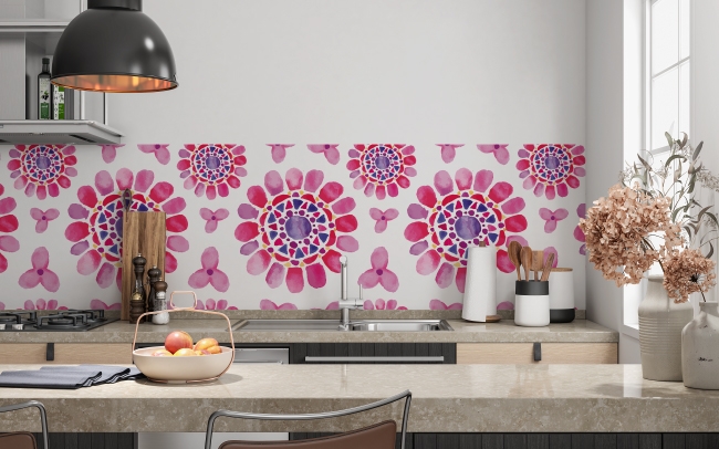 Küchenrückwand Aborigine Aqua Blumen