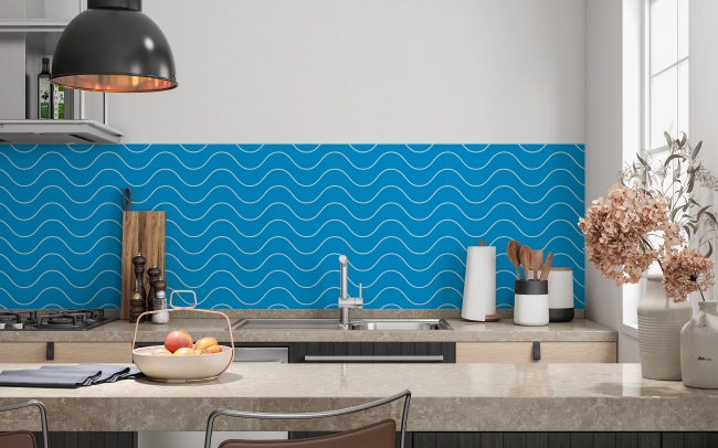 Küchenrückwand Weiß Blau Welle