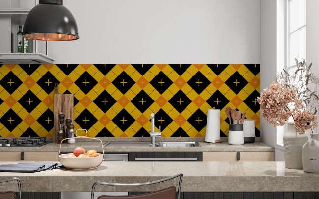 Küchenrückwand Schwarz Gelb Karo