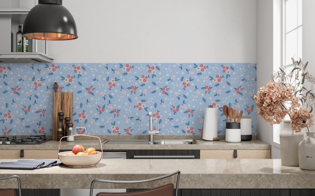 Küchenrückwand Rot Weiß Blaue Blumen