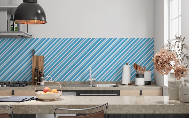 Küchenrückwand Blau Weiß Linien Style