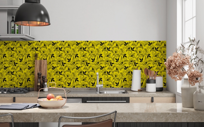 Küchenrückwand Gelb Schwarz Blüten