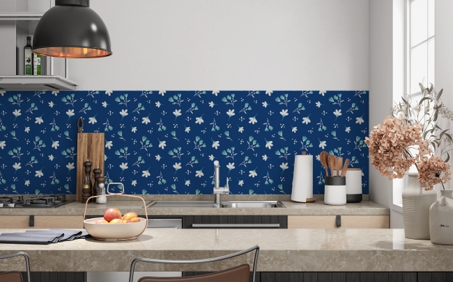 Küchenrückwand Blau Weiß Blumen