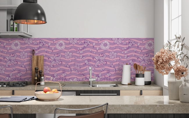 Küchenrückwand Lila Pink Doodle Blumen