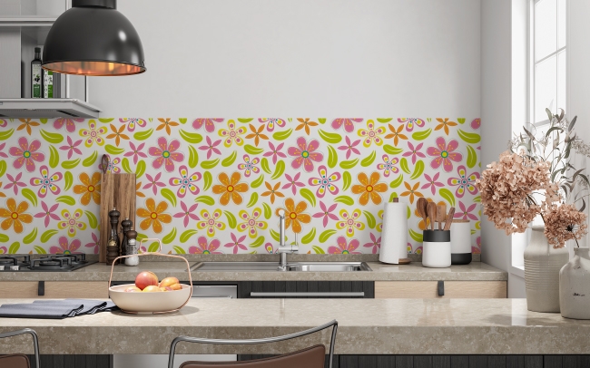 Küchenrückwand Retro Boho Blumen