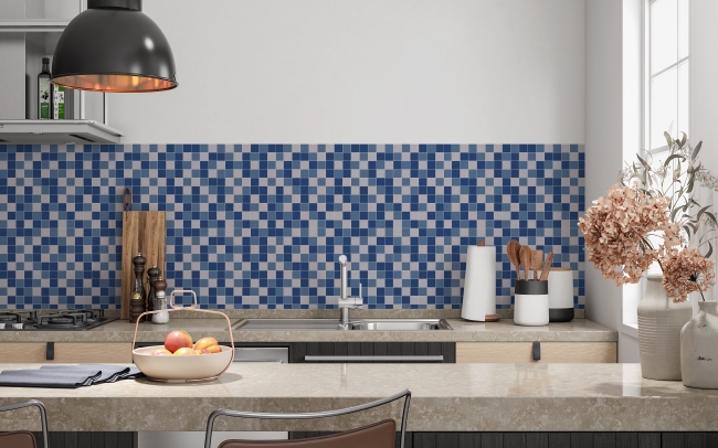 Spritzschutz Küche Mosaik Karo Blau