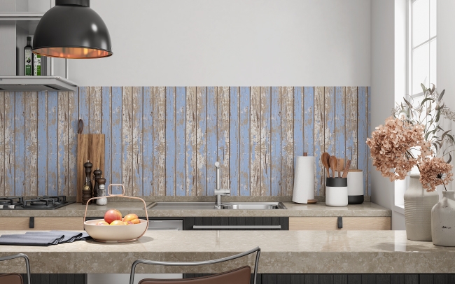 Spritzschutz Küche Blau Weiß Rustikal Holz