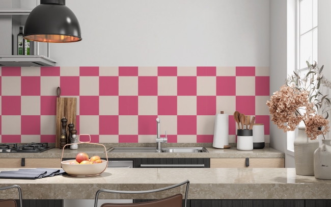 Spritzschutz Küche Pink Retro Karo