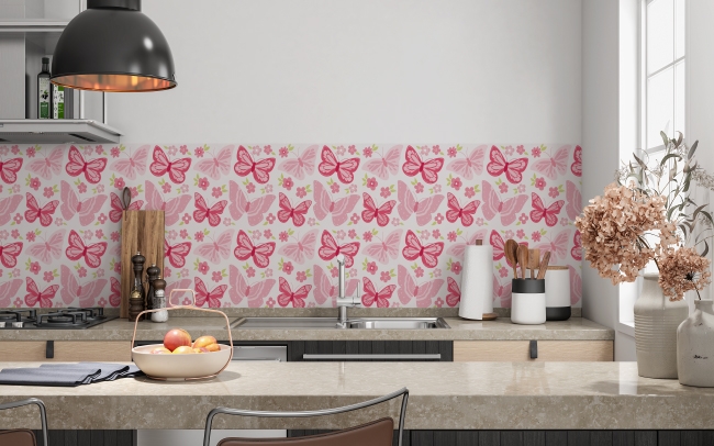 Spritzschutz Küche Pinke Schmetterlinge