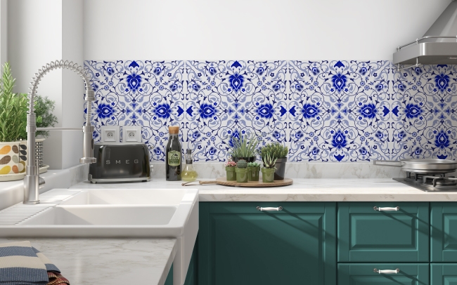 Spritzschutz Küche Blaue Fliesen Kunst