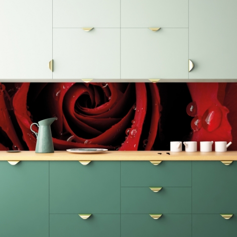 Spritzschutz Küche Rose im Regen